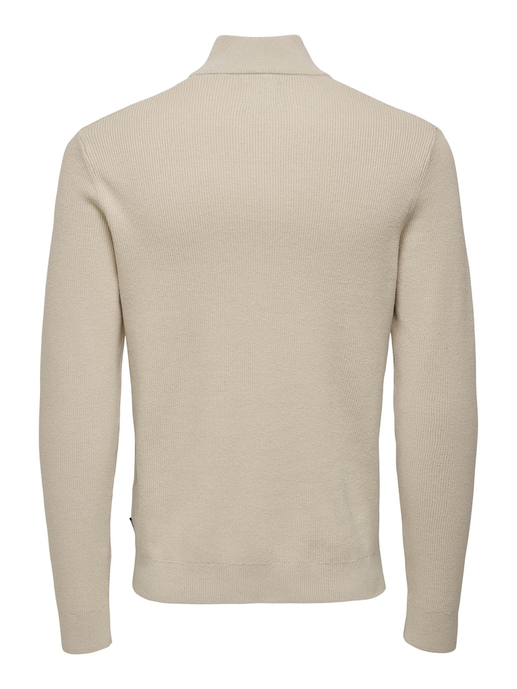 Only & Sons Cream 1/4 Zip Knitted Jumper - Image 6 of 6