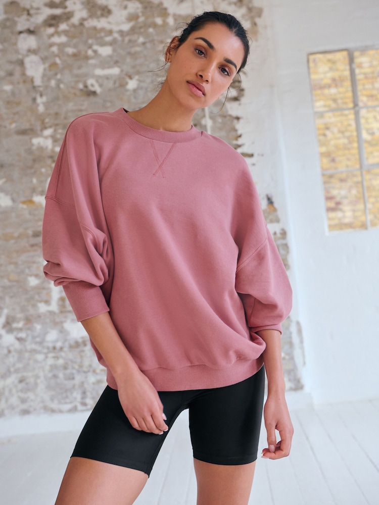 Pink Oversized Active Longline Relaxed Summer Crew Neck Sweatshirt - Image 1 of 7 Pink Oversized Active Longline Relaxed Summer Crew Neck Sweatshirt - Image 1 of 7