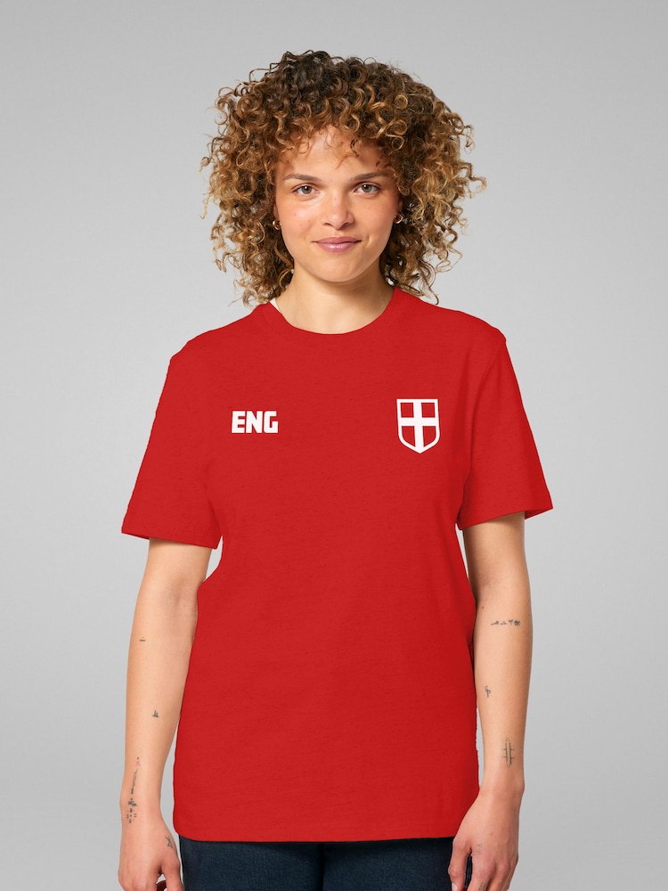 All + Every Red England Euro Football Kit Style White Logo T-Shirt - Image 1 of 4