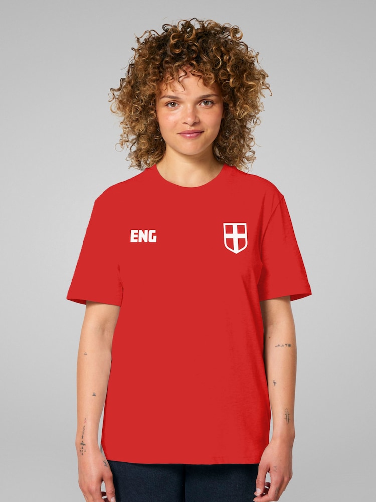All + Every Red England Euro Football Kit Style White Logo T-Shirt - Image 2 of 4