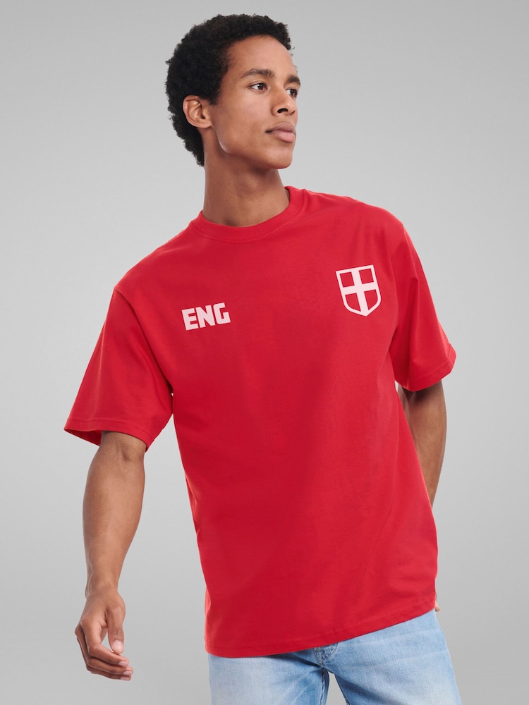 All + Every Red England Euro Football Kit Style White Logo T-Shirt - Image 2 of 4