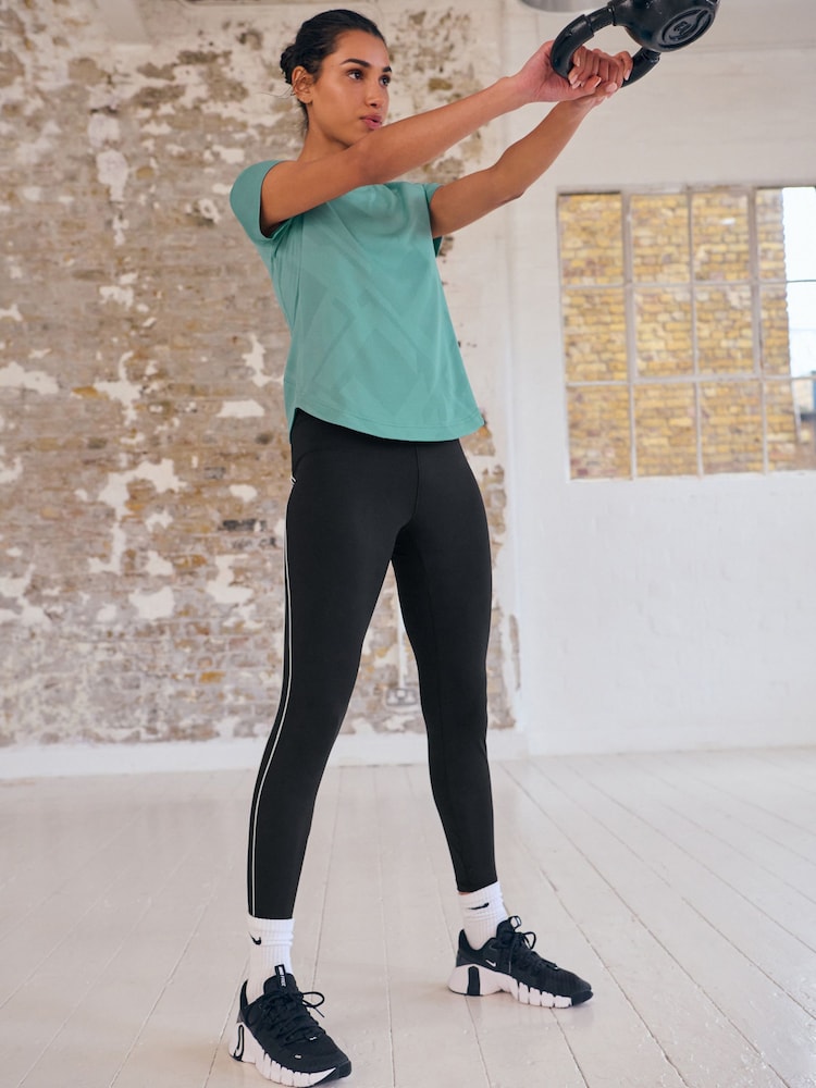Teal Blue Active Short Sleeve Jacquard Geo Sport Top - Image 2 of 7