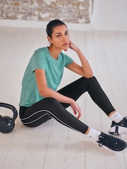 Teal Blue Active Short Sleeve Jacquard Geo Sport Top - Image 3 of 7