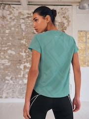 Teal Blue Active Short Sleeve Jacquard Geo Sport Top - Image 4 of 7