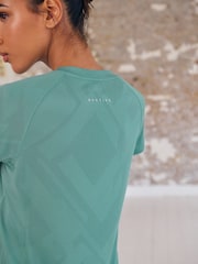 Teal Blue Active Short Sleeve Jacquard Geo Sport Top - Image 5 of 7