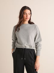 Grey Active Crew Neck Drawstring Tie Hem Sweatshirt - Image 1 of 7