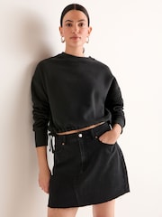 Black Active Crew Neck Drawstring Tie Hem Sweatshirt - Image 1 of 6