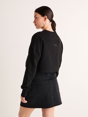 Black Active Crew Neck Drawstring Tie Hem Sweatshirt - Image 2 of 6