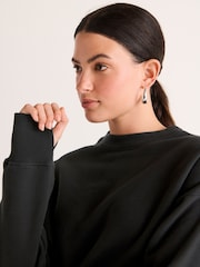 Black Active Crew Neck Drawstring Tie Hem Sweatshirt - Image 3 of 6