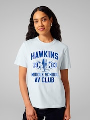 All + Every White Stranger Things Hawkins Middle School AV Club Women's T-Shirt - Image 2 of 4