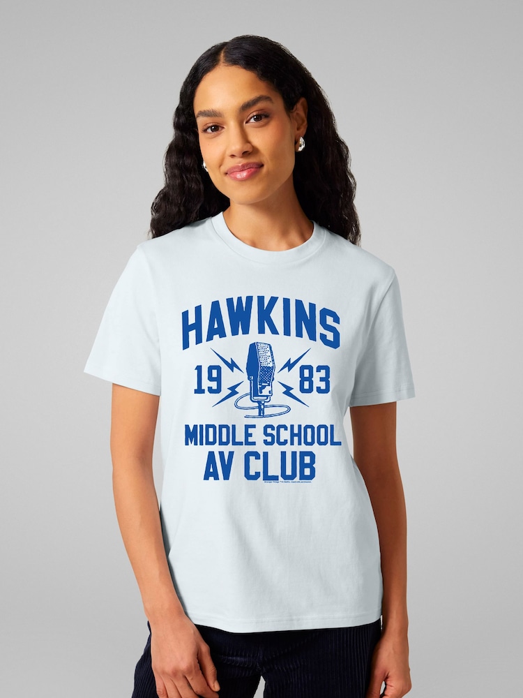 All + Every White Stranger Things Hawkins Middle School AV Club Women's T-Shirt - Image 2 of 4