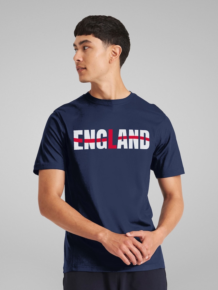 All + Every Blue England Flag Text Euro Football T-Shirt - Image 2 of 4