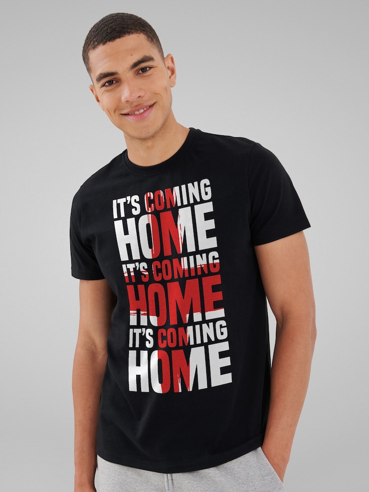 All + Every Black England It's Coming Home St George Cross Euro Football T-Shirt - Image 1 of 4