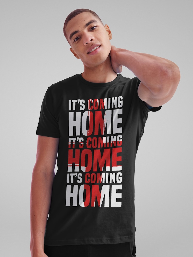All + Every Black England It's Coming Home St George Cross Euro Football T-Shirt - Image 2 of 4
