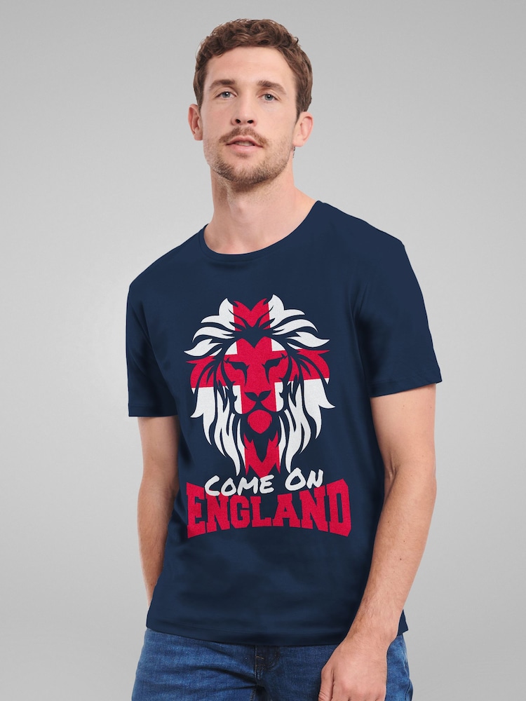 All + Every Blue Come On England Football Lion Cross T-Shirt - Image 1 of 4