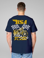 All + Every Blue BSA 650 Golden Flash Motorcycle Chequered Flags T-Shirt - Image 1 of 4