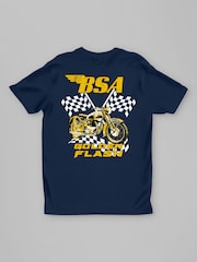 All + Every Blue BSA 650 Golden Flash Motorcycle Chequered Flags T-Shirt - Image 3 of 4