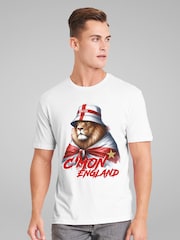 All + Every White C'mon England Flag Wrapped Lion Euro Football T-Shirt - Image 1 of 4