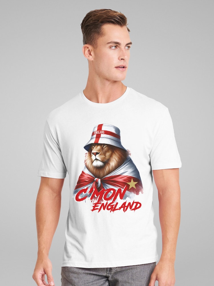 All + Every White C'mon England Flag Wrapped Lion Euro Football T-Shirt - Image 1 of 4