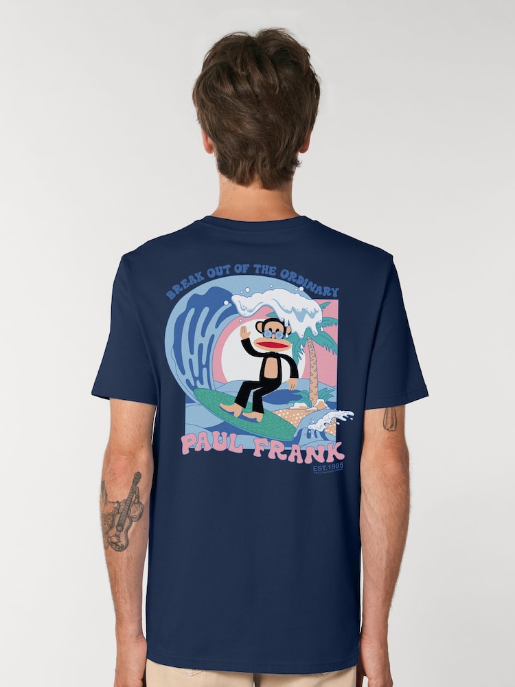 All + Every Blue Julius The Monkey Break Out The Ordinary Retro Surfing Back Print T-Shirt - Image 1 of 4