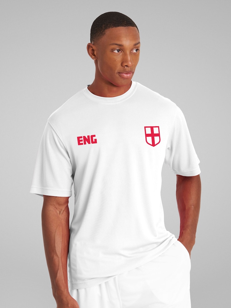 All + Every White England Euro Football Kit Style T-Shirt - Image 1 of 4