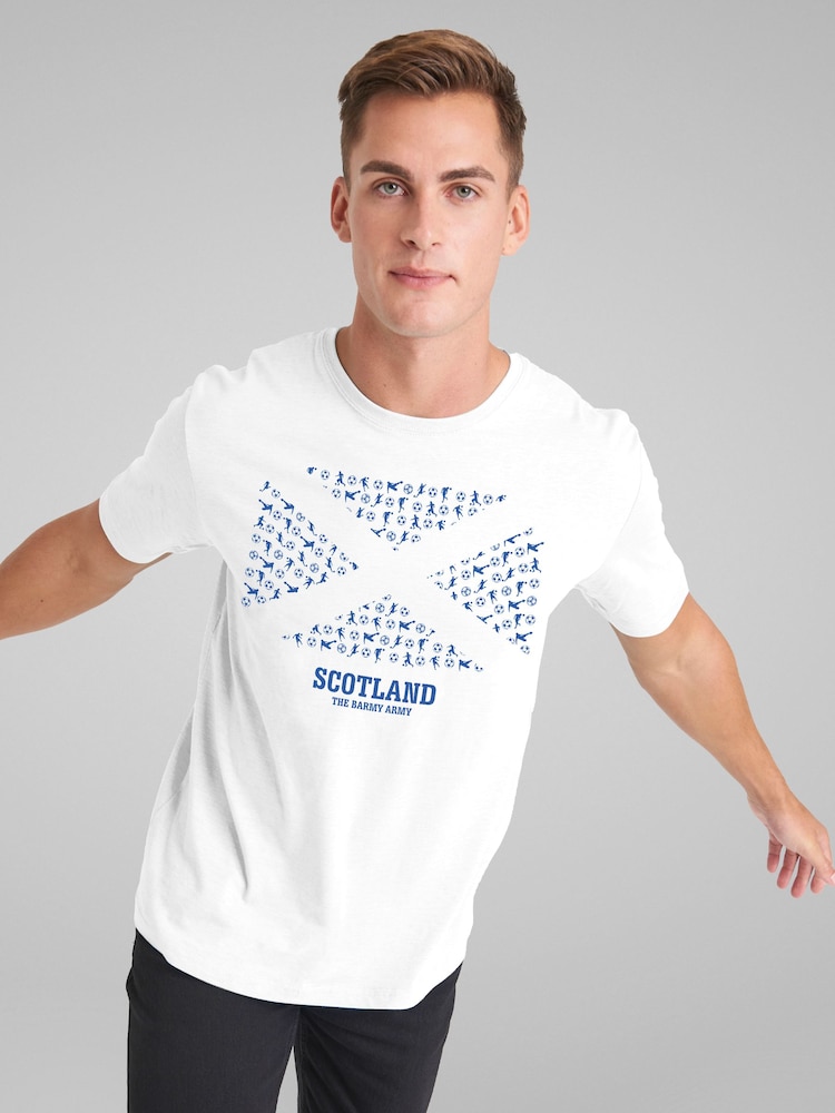 All + Every White Scotland Barmy Army Flag Pattern Euro Football T-Shirt - Image 2 of 4