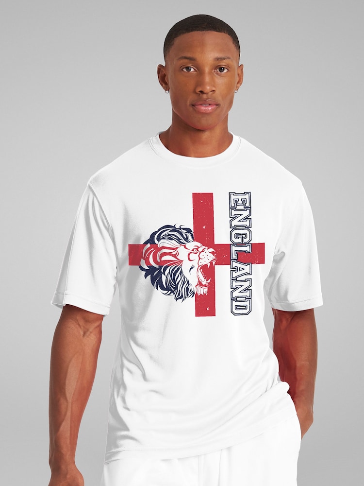 All + Every White England Lion Red Cross Euro Football T-Shirt - Image 1 of 4