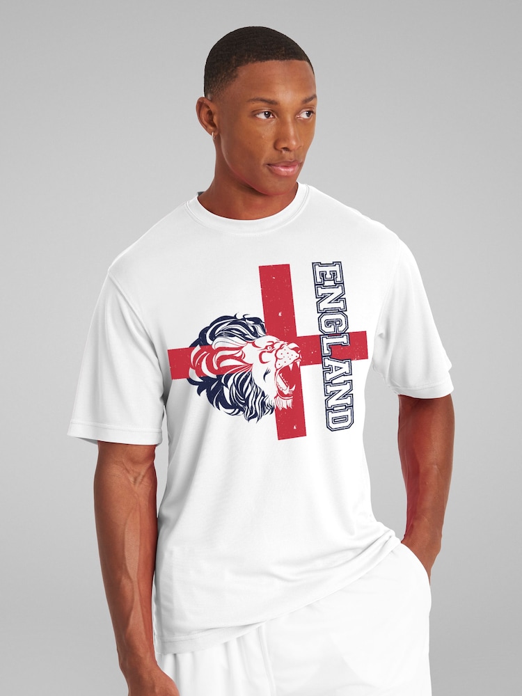 All + Every White England Lion Red Cross Euro Football T-Shirt - Image 2 of 4