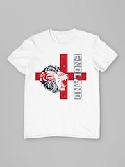 All + Every White England Lion Red Cross Euro Football T-Shirt - Image 3 of 4