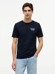 Tommy Hilfiger Blue Wavy Flag Back Graphic Jersey T-Shirt - Image 1 of 5