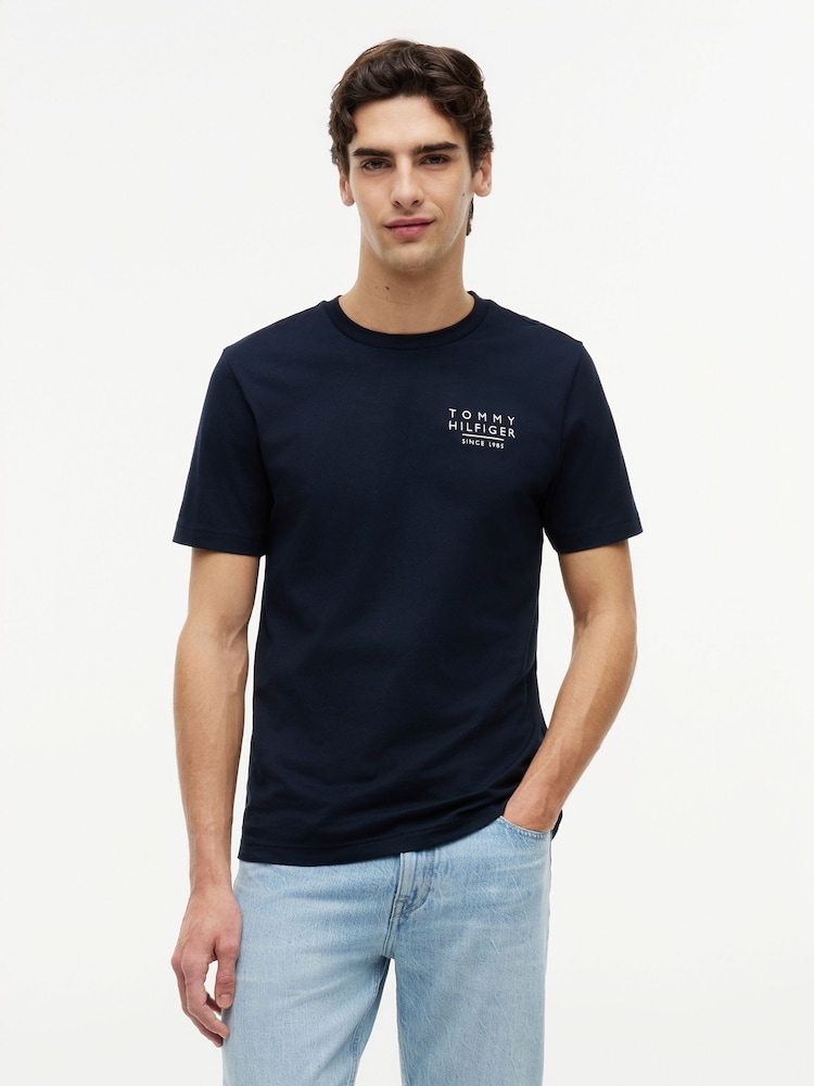Tommy Hilfiger Blue Wavy Flag Back Graphic Jersey T-Shirt - Image 1 of 5
