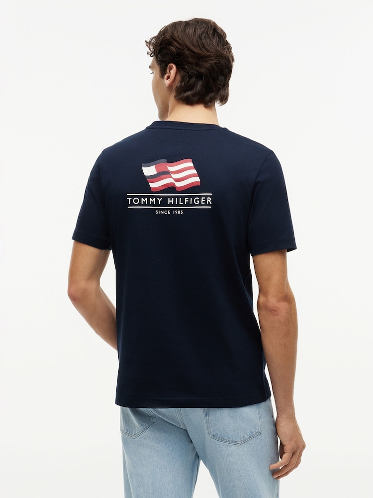 Tommy Hilfiger Blue Wavy Flag Back Graphic Jersey T-Shirt - Image 2 of 5