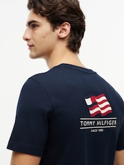 Tommy Hilfiger Blue Wavy Flag Back Graphic Jersey T-Shirt - Image 4 of 5