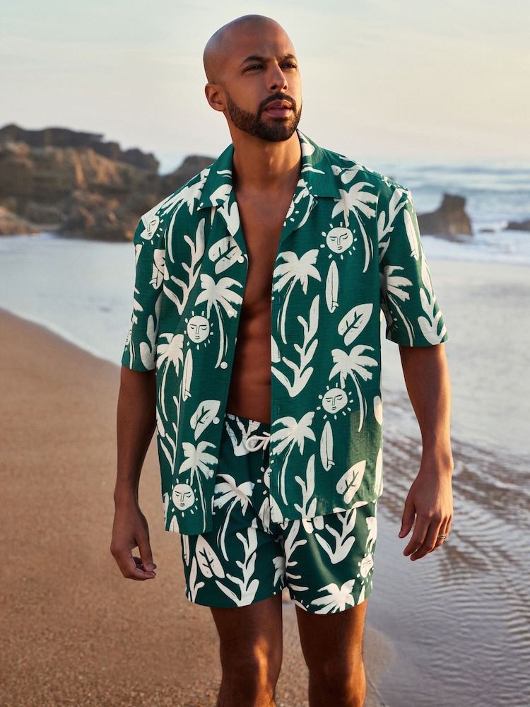 Green/Ecru Sun Printed Swim Shorts - Image 1 of 1