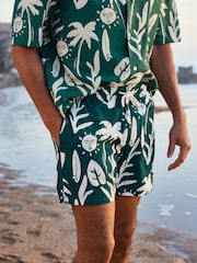 Green/Ecru Sun Printed Swim Shorts - Image 3 of 9