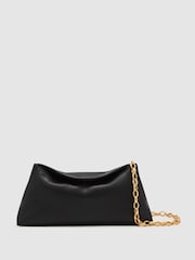 Reiss Black Presley Leather Chain-Strap Clutch Bag - Image 1 of 7