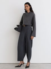 Reiss Charcoal Grey Elle Wool-Cotton Blend High V-Neck Jumper - Image 1 of 6