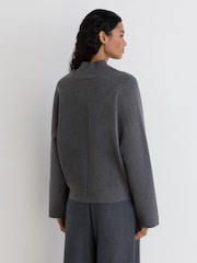 Reiss Charcoal Grey Elle Wool-Cotton Blend High V-Neck Jumper - Image 5 of 6