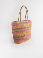 Multi Multi Stripe Raffia Shopper Bag with Beaded Charm - Image 5 of 8