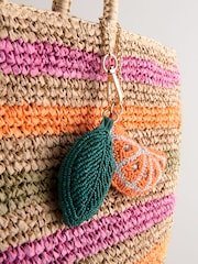 Multi Multi Stripe Raffia Shopper Bag with Beaded Charm - Image 6 of 8