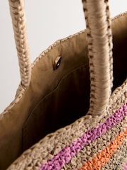 Multi Multi Stripe Raffia Shopper Bag with Beaded Charm - Image 8 of 8