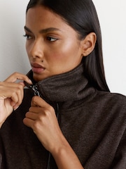 Reiss Dark Brown Mina Herringbone Half-Zip Sweatshirt - Image 4 of 6