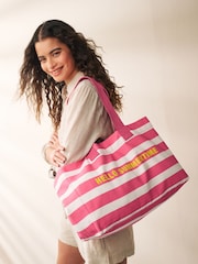 Pink Stripe Beach 100% Cotton Bag - Image 1 of 7