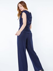 Roman Blue Cowl Neck Ruched Jumpsuit - Image 3 of 4