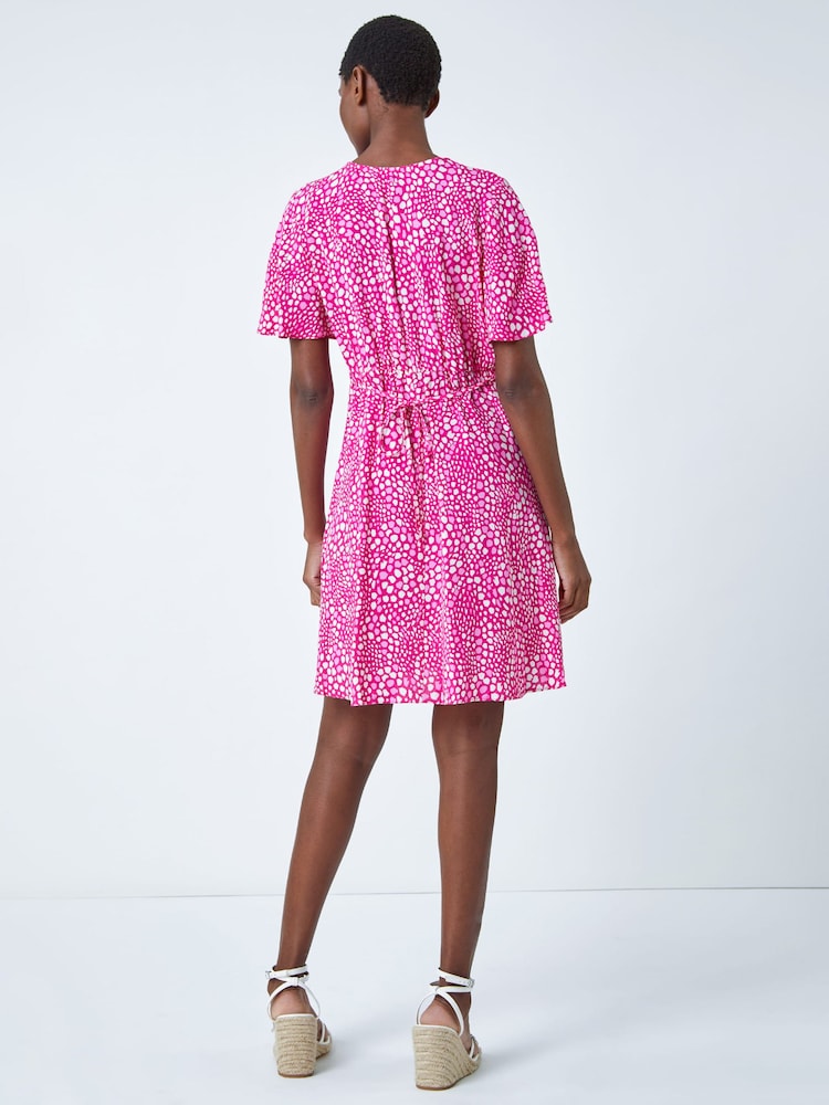 Roman Pink Ditsy Spot Print Button Dress - Image 2 of 5 Roman Pink Ditsy Spot Print Button Dress - Image 2 of 5