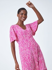 Roman Pink Ditsy Spot Print Button Dress - Image 4 of 5