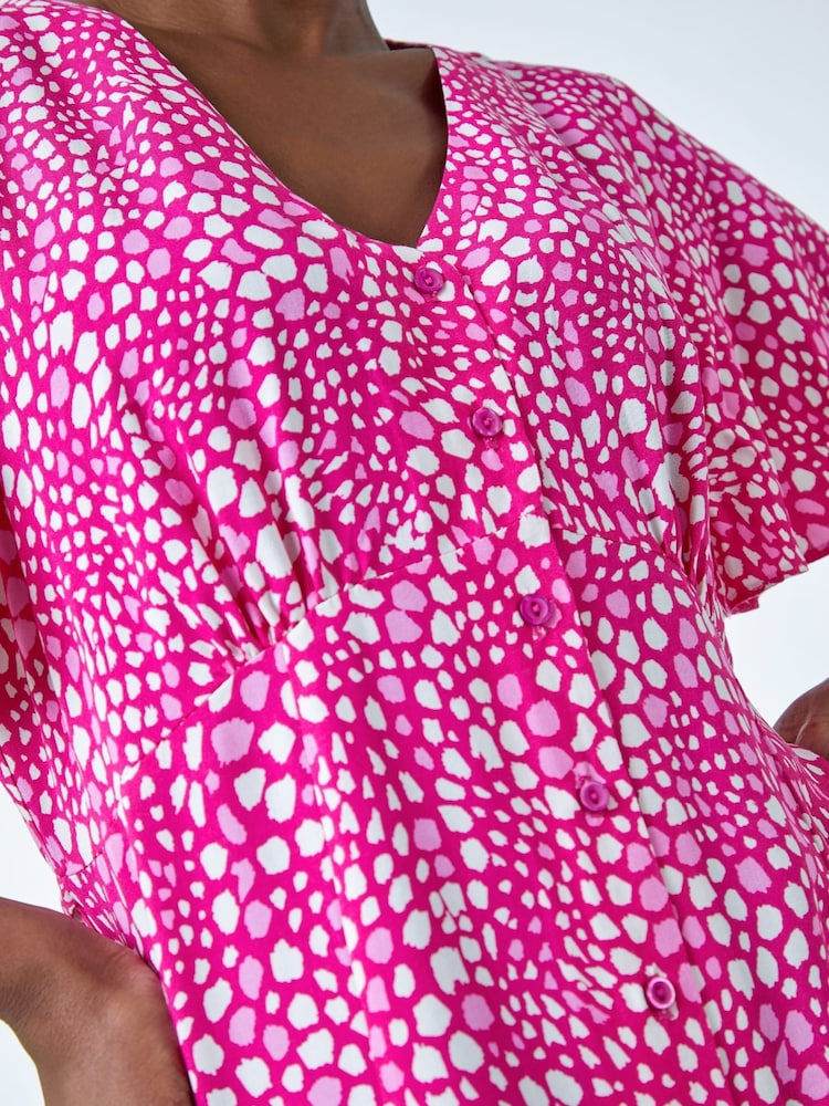 Roman Pink Ditsy Spot Print Button Dress - Image 5 of 5