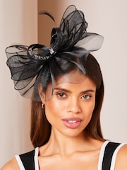 Lipsy Black Diamante Bow Fascinator Headband - Image 1 of 4