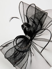 Lipsy Black Diamante Bow Fascinator Headband - Image 3 of 4