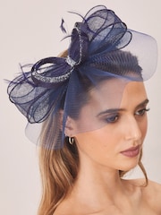 Lipsy Navy Blue Diamante Bow Fascinator Headband - Image 1 of 4
